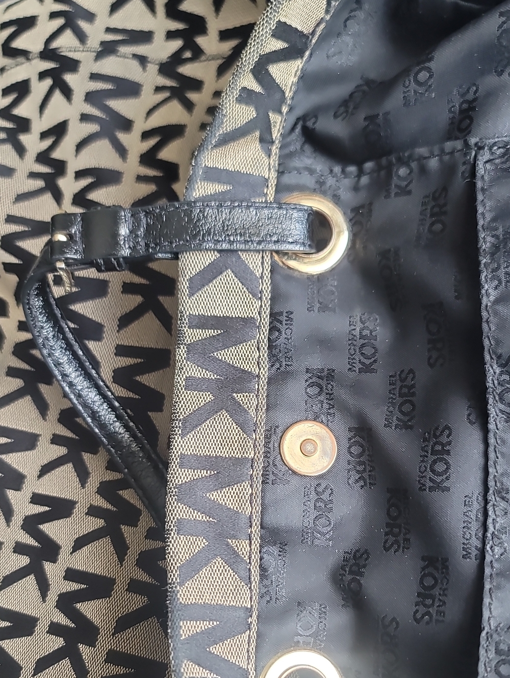Michael Kors Beige Monogram MK Logo Tote Bag - Picture 10 of 13